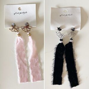 Free People Lulu Dangle Earrings Ballet Pink Black Set Of Two NWT $76 MSRP‎